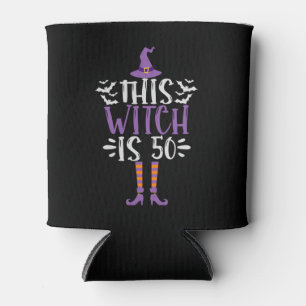 This Witch is 50th Funny Spooky Halloween Birthday Can Cooler