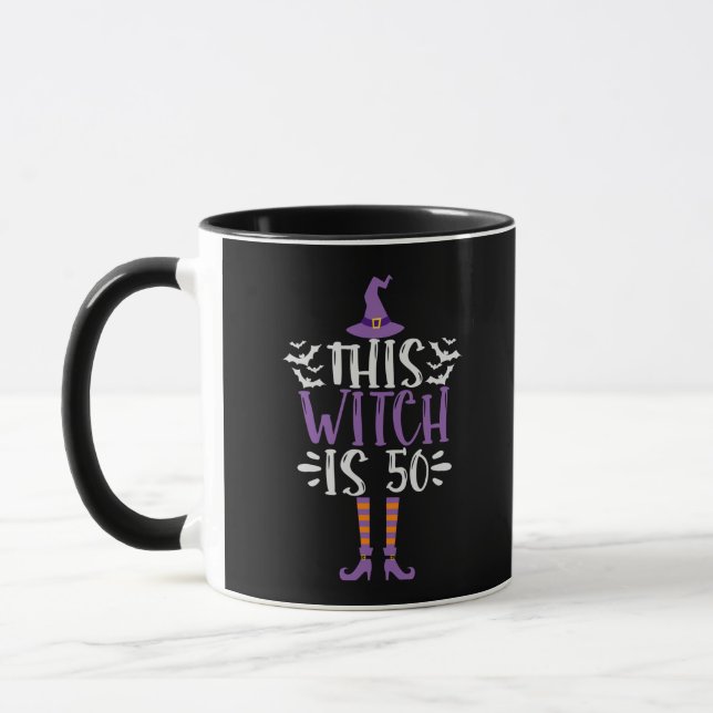 This Witch is 50th Funny Spooky Halloween Birthday Mug (Left)