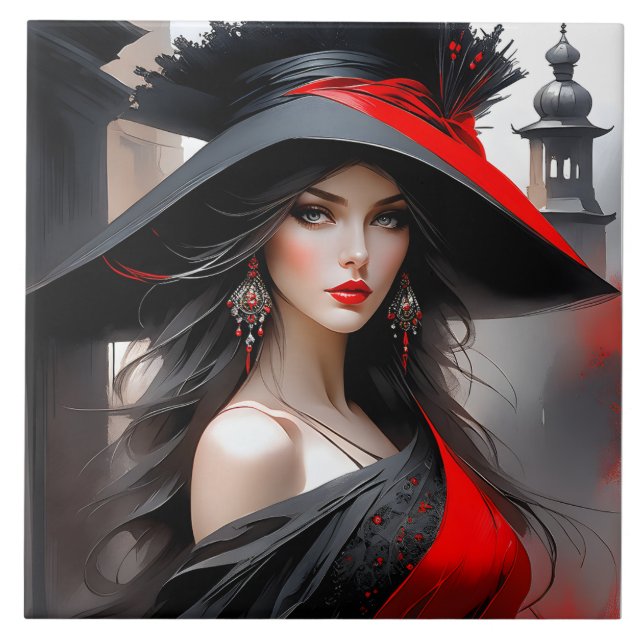 This woman has a fantastic face. She is caucasian  Tile (Front)