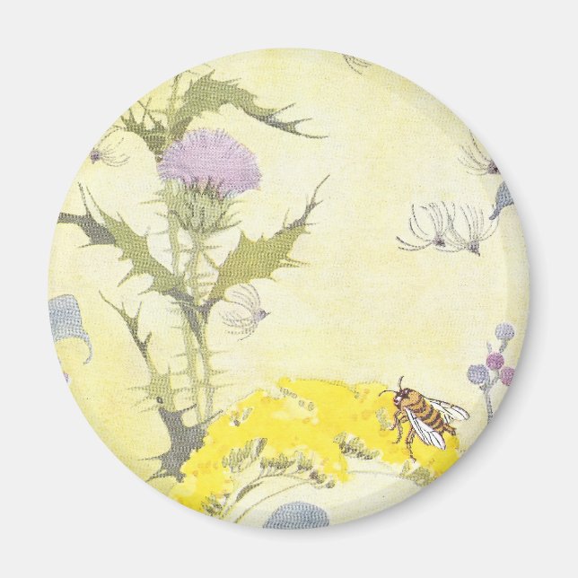 Thistle and Bee on Goldenrod Magnet (Front)