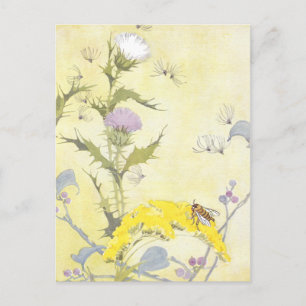 Thistle and Bee on Goldenrod Postcard
