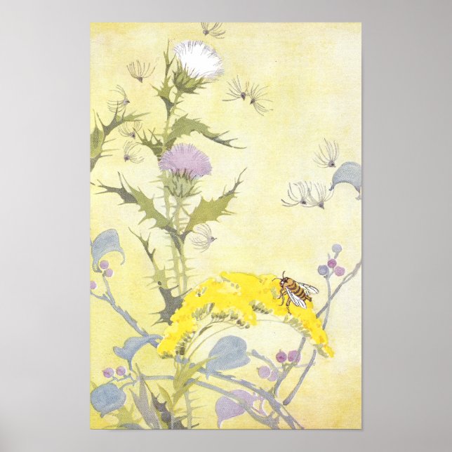Thistle and Bee on Goldenrod Poster (Front)