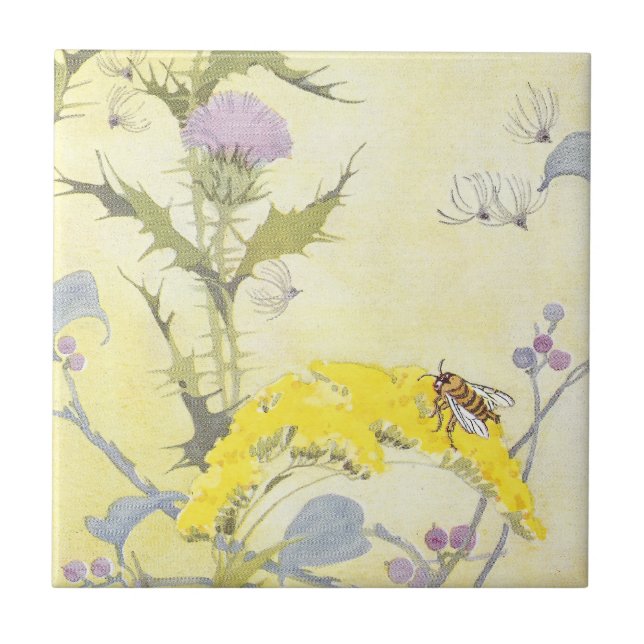Thistle and Bee on Goldenrod Tile (Front)