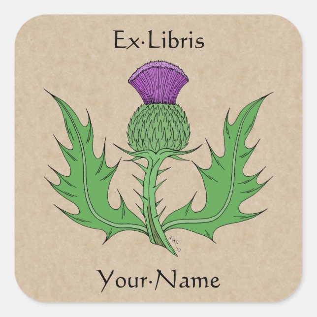 Thistle Bookplate Square Sticker (Front)