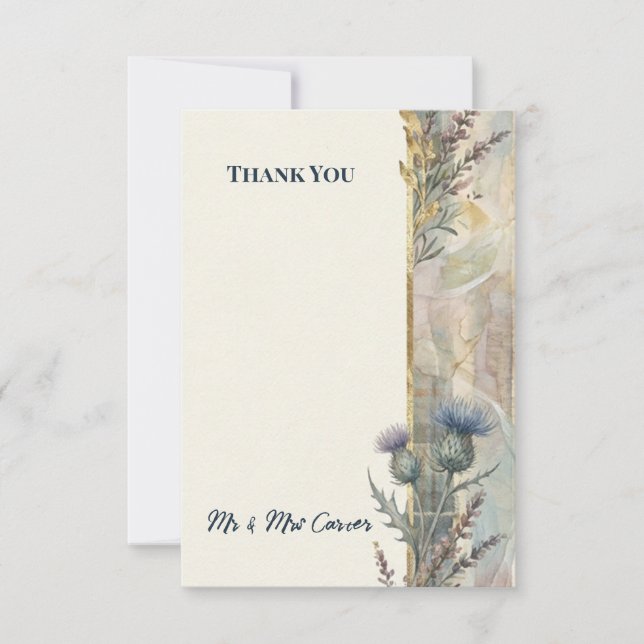Thistle Botanical Wedding Thank You Card (Front)