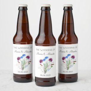Thistle Floral Scottish Watercolor Wedding Party Beer Bottle Label