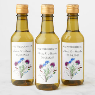 Thistle Floral Scottish Watercolor Wedding Party Wine Label