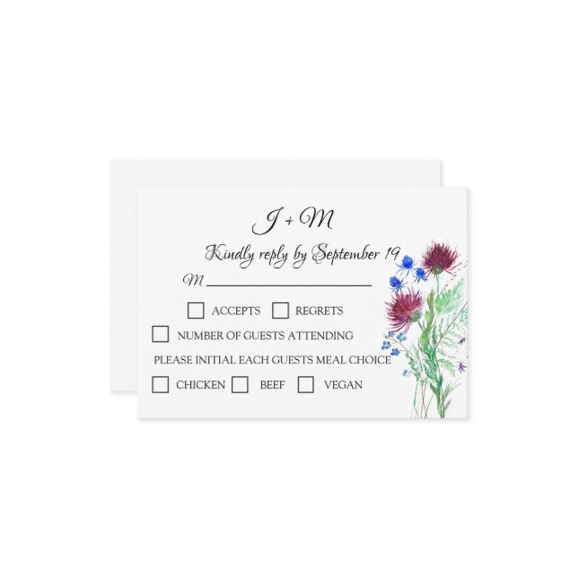 Thistle Floral Scottish Watercolor Wedding RSVP (Front/Back In Situ)