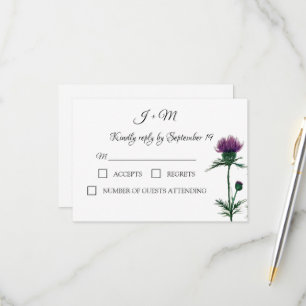 Thistle Floral Scottish Watercolor Wedding RSVP Card