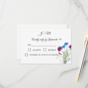 Thistle Floral Scottish Watercolor Wedding RSVP Card