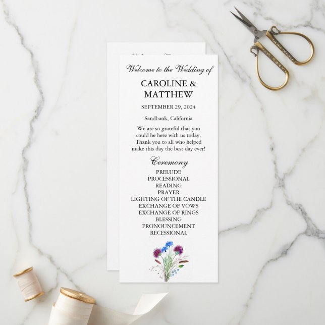 Thistle Purple Floral Elegant Modern Wedding  Programme (Front/Back In Situ)