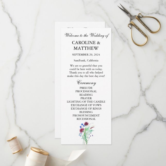 Thistle Purple Floral Elegant Modern Wedding  Programme (Front/Back In Situ)