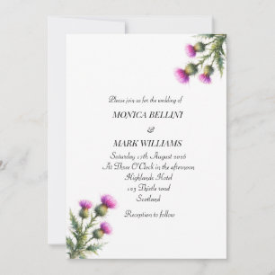 Thistle Purple Floral Scottish Minimalist Wedding Invitation