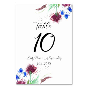 Thistle Purple Floral Scottish Rustic Wedding Table Number