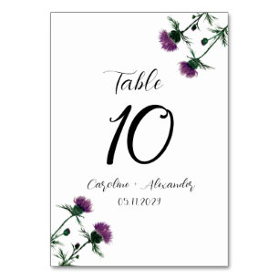 Thistle Purple Floral Scottish Rustic Wedding Table Number