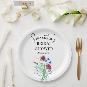 Thistle Purple Flowers Scottish Boho Bridal Shower Paper Plate