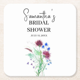 Thistle Purple Flowers Scottish Boho Bridal Shower Square Paper Coaster