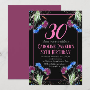 Thistle Scottish 30th Birthday Purple Floral Invitation