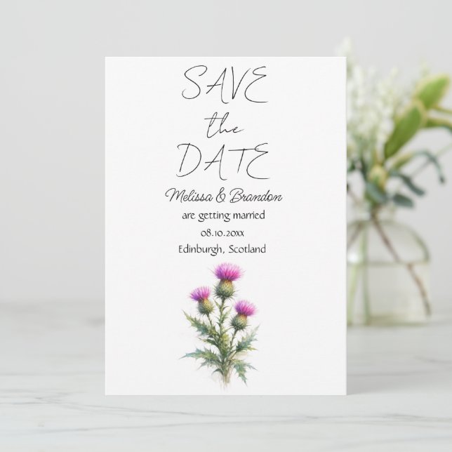 Thistle Scottish Floral Flowers Rustic Wedding  Invitation (Standing Front)