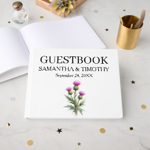 Thistle Scottish Watercolor Floral Wedding Guest Book