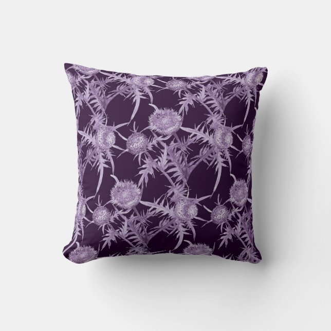 THISTLE violet flower pattern Cushion (Front)