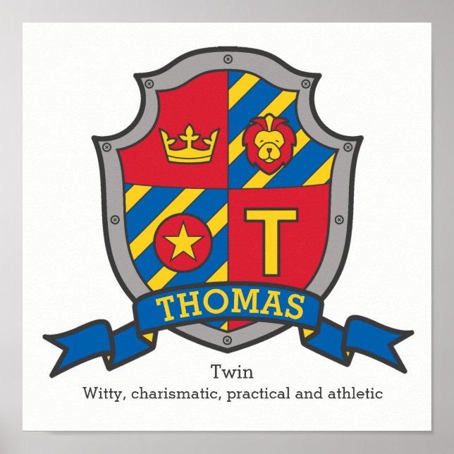 Thomas boys name meaning heraldry shield poster (Front)