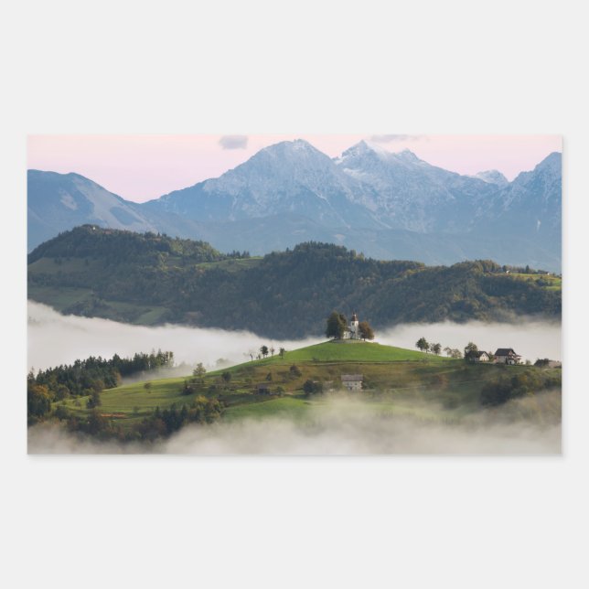 Thomas church and mountains, Slovenia rectangle Rectangular Sticker (Front)