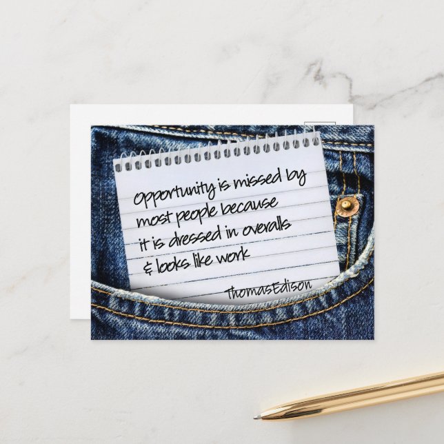 Thomas Edison Inspirational Quote "Opportunity" Postcard (Front/Back In Situ)