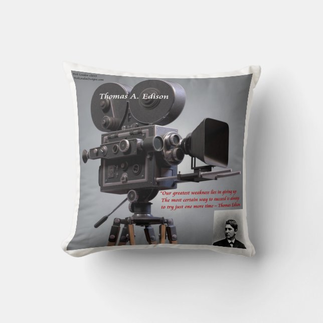 Thomas Edison "One More Time" Quote Throw Pillow (Front)