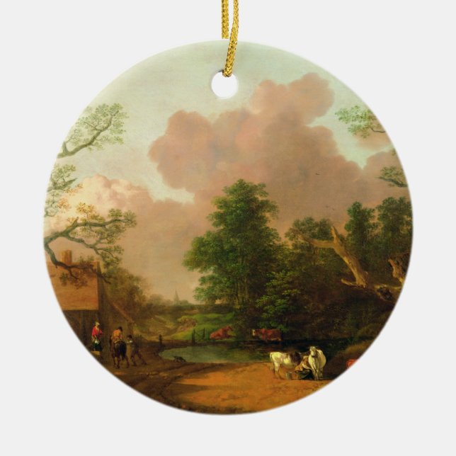 Thomas Gainsborough | A Landscape with Figures, Fa Ceramic Tree Decoration (Front)