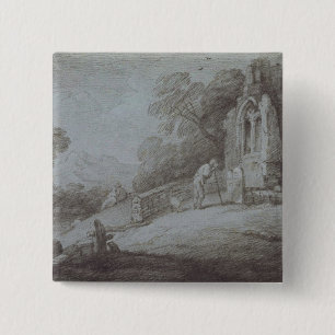Thomas Gainsborough Churchyard with Figure Conte 15 Cm Square Badge