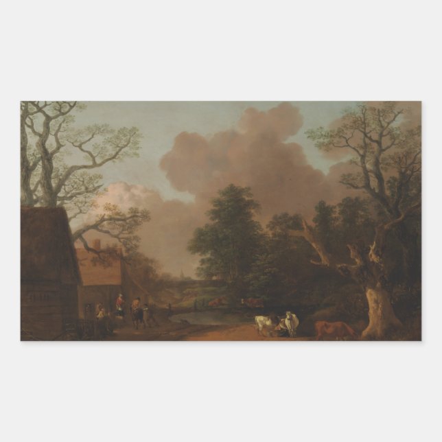 Thomas Gainsborough - Landscape with Milkmaid Rectangular Sticker (Front)