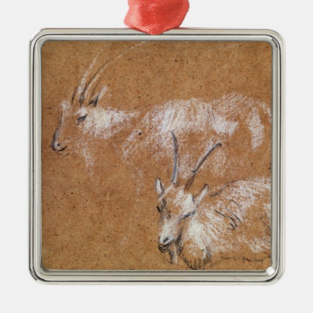 Thomas Gainsborough | Study of Goats (drawing) Metal Tree Decoration (Front)