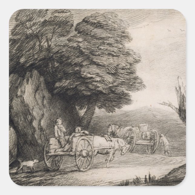 Thomas Gainsborough | Wooded Landscape with Carts  Square Sticker (Front)