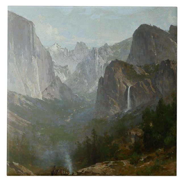 Thomas Hill - Indians at Campfire, Yosemite Valley Tile (Front)