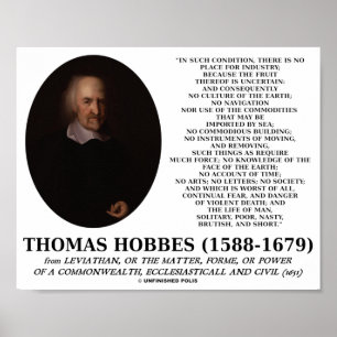 Thomas Hobbes Leviathan Man Solitary Poor Quote Poster