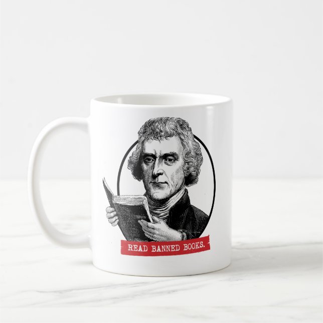 Thomas Jefferson Reads Banned Books Coffee Mug (Left)