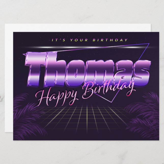 Thomas Name First name lila retro card Birthday (Front/Back)