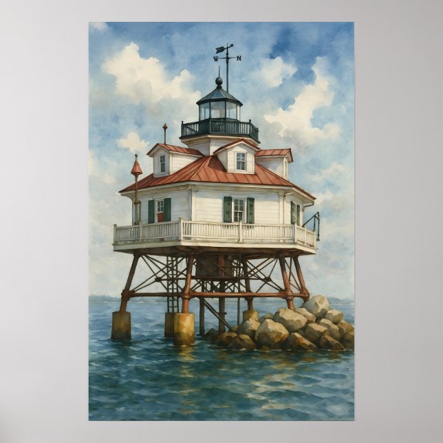 Thomas Point Shoal Lighthouse Watercolor Poster (Front)