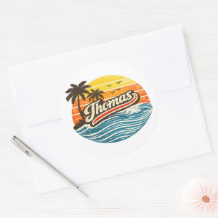 Thomas Retro Sunset Name Design Classic Round Sticker