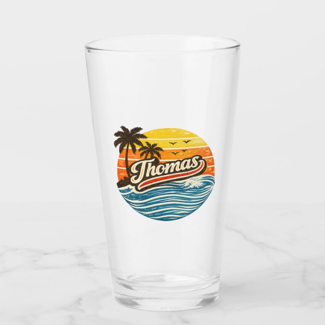 Thomas Retro Sunset Name Design Glass (Front)
