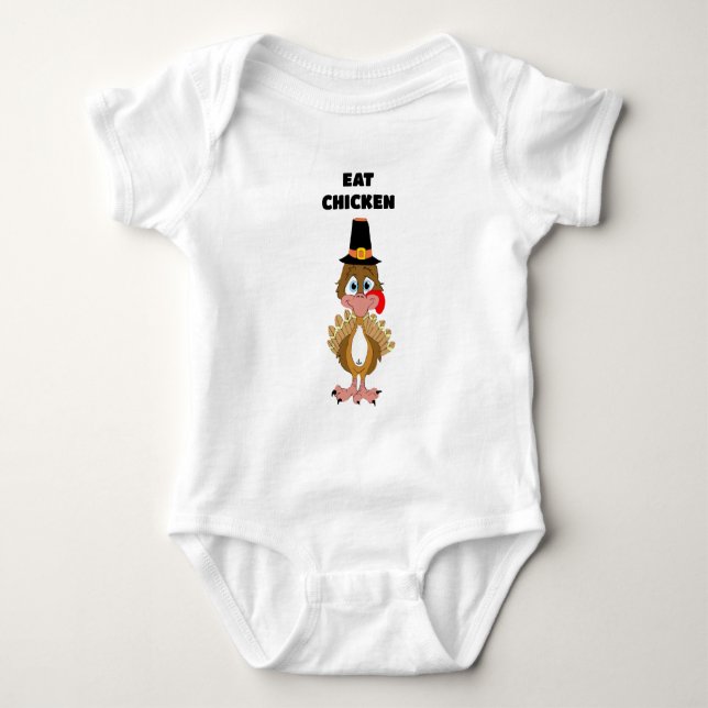 Thomas Turkey Eat Chicken Baby Bodysuit (Front)