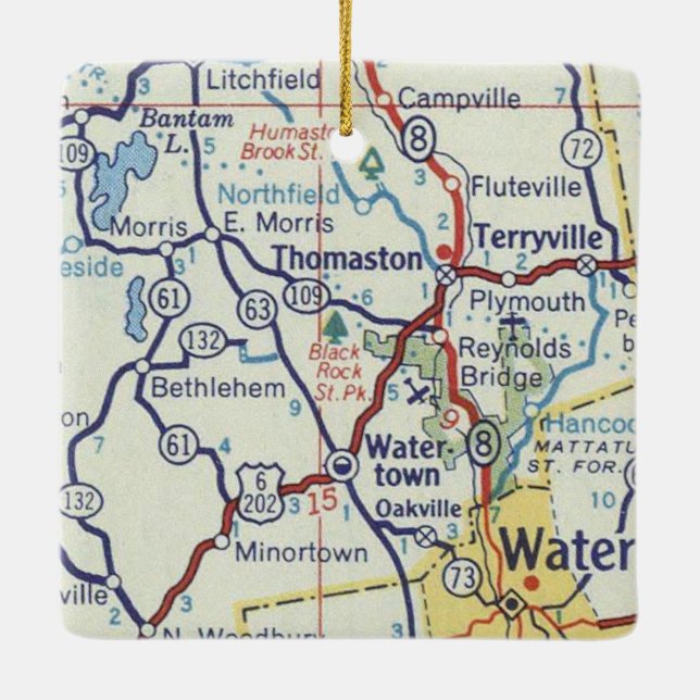 Thomaston CT Vintage Map Ceramic Ornament (Back)