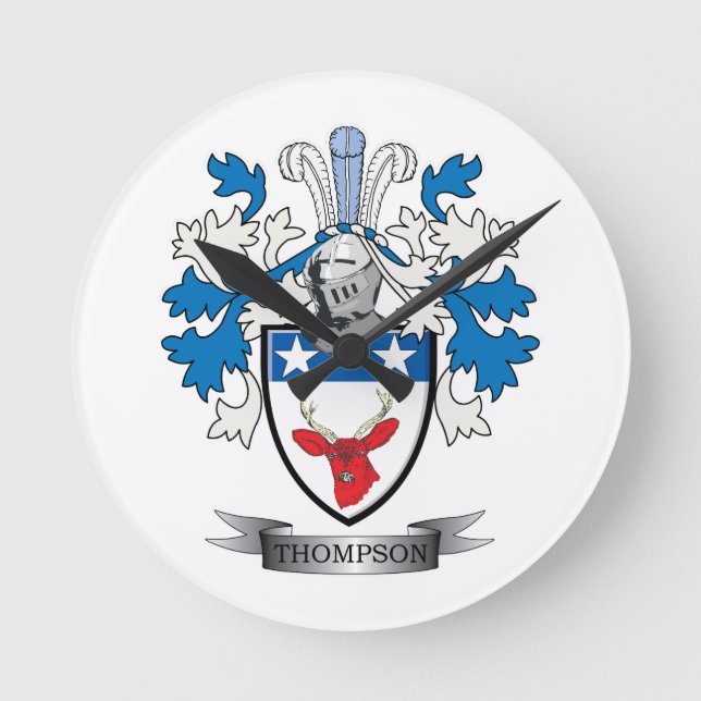 Thompson Family Crest Coat of Arms Round Clock (Front)