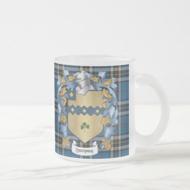 Thompson Family (Irish) Coat of Arms Frosted Glass Coffee Mug (Right)