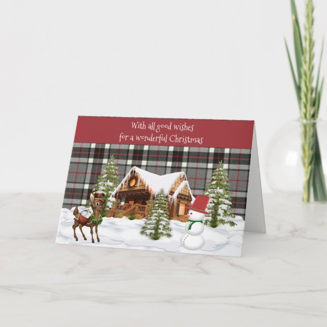 Thompson Grey Modern  Scottish Tartan Christmas Holiday Card (Front)