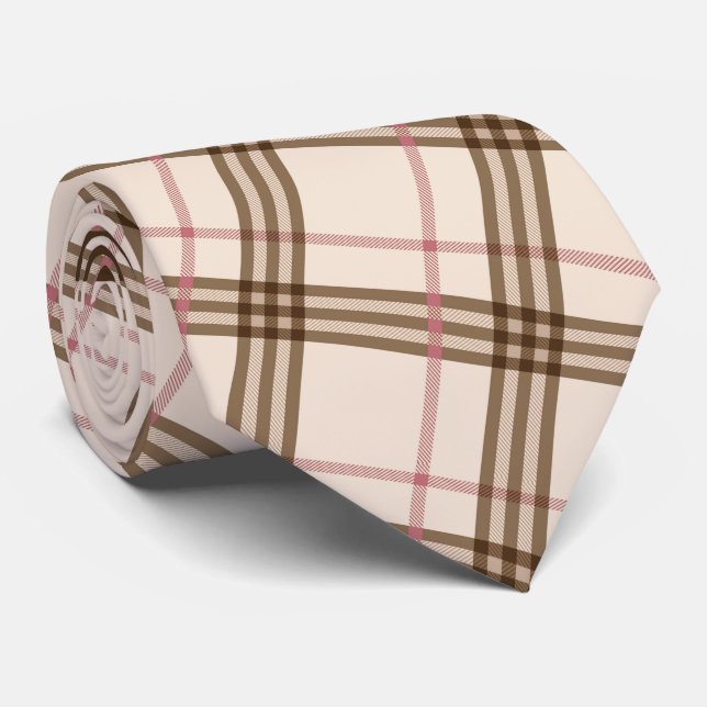 Thompson Scottish tartan beige brown paid pattern  Tie (Rolled)