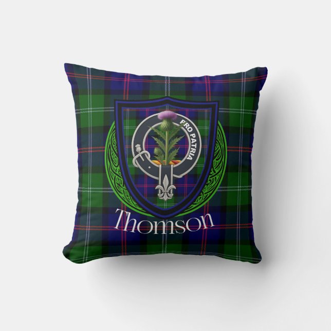 Thomson Scottish Clan Tartan & Crest Cushion (Front)