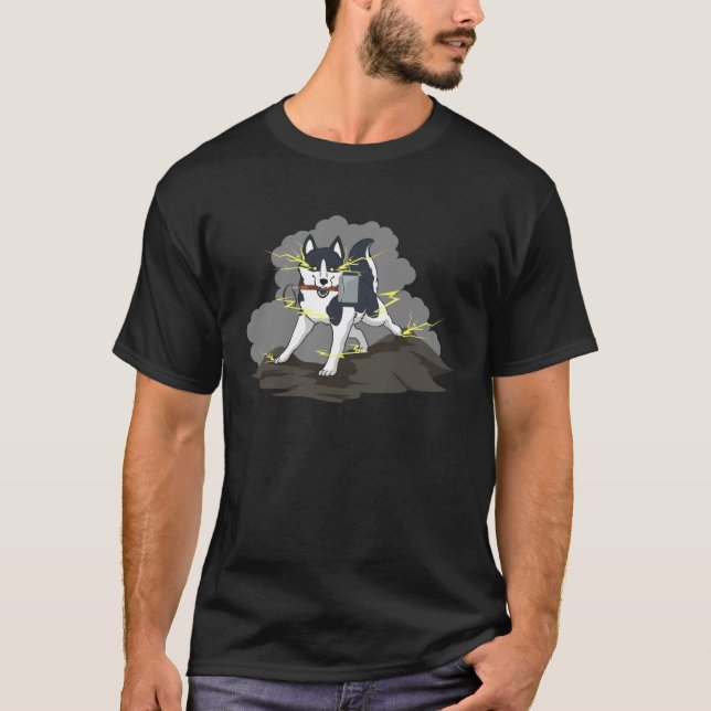 Thor Inspired Siberian Husky Holding Thor s Hammer T-Shirt (Front)
