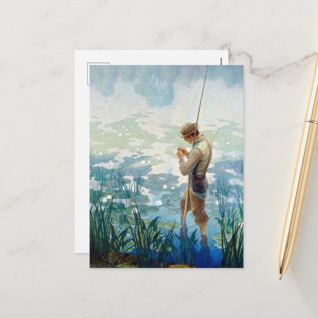 Thoreau Fishing at Walden Pond by N. C. Wyeth Holiday Postcard (Front/Back In Situ)
